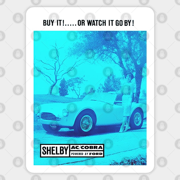 The first Shelby Cobra advertisement - 1962 Sticker by retropetrol